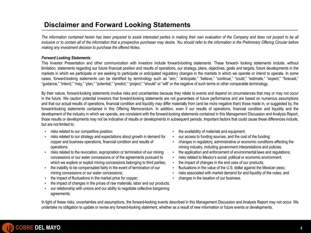 Disclaimer slide 2 from Cobre Del Mayo
