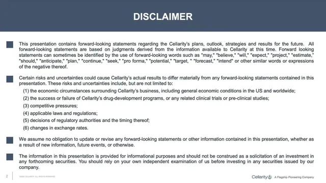 Disclaimer slide 2 from Cellarity