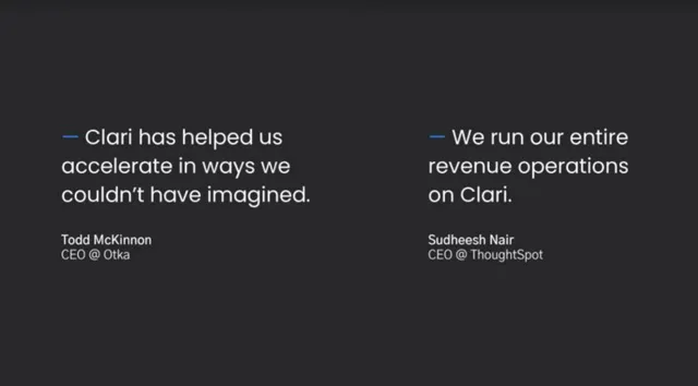 Reviews / testimonials / feedback slide 5 from Clari