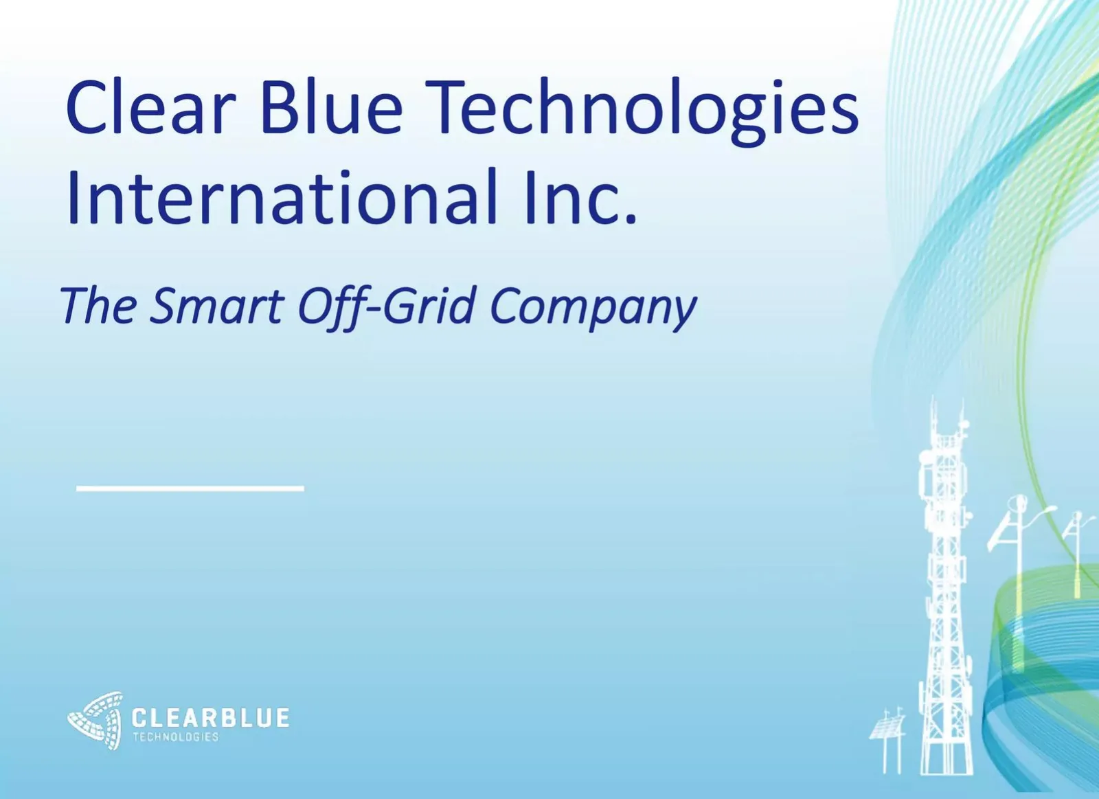 Clear Blue Technologies International Inc. pitch deck slide