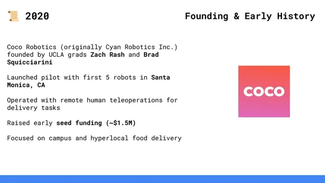 Company overview slide 2 from Coco Robotics (formerly Cyan Robotics Inc.)