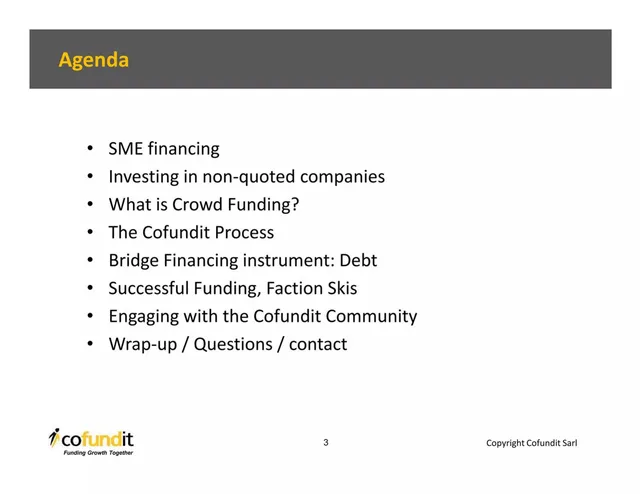 Agenda / contents slide 3 from Cofundit