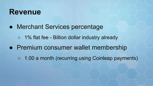 Business model / revenue streams slide 6 from Coinleap