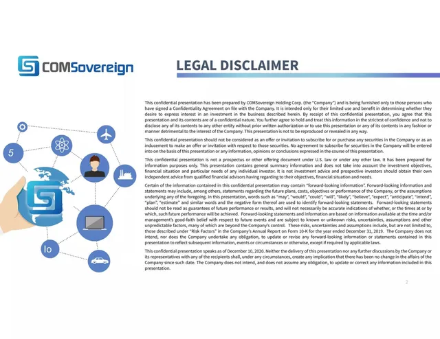 Disclaimer slide 2 from COMSovereign