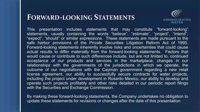 Disclaimer slide 2 from Consolidated Water