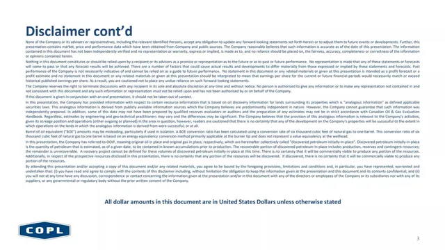 Disclaimer slide 3 from Canadian Overseas Petroleum Limited (COPL)