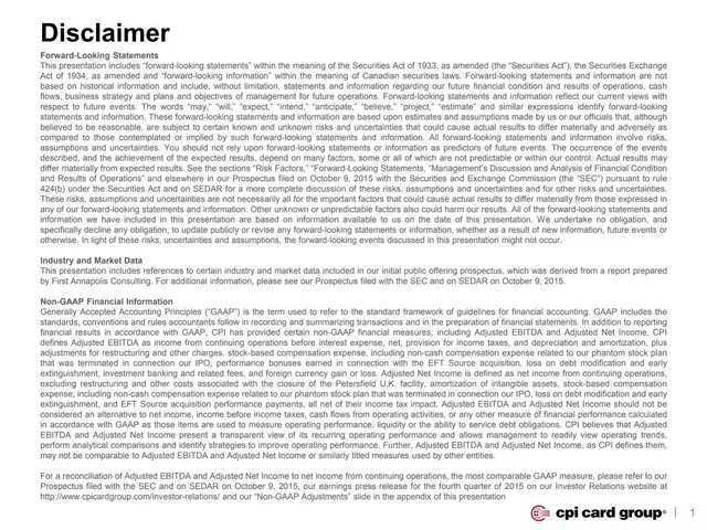 Disclaimer slide 2 from CPI Card Group