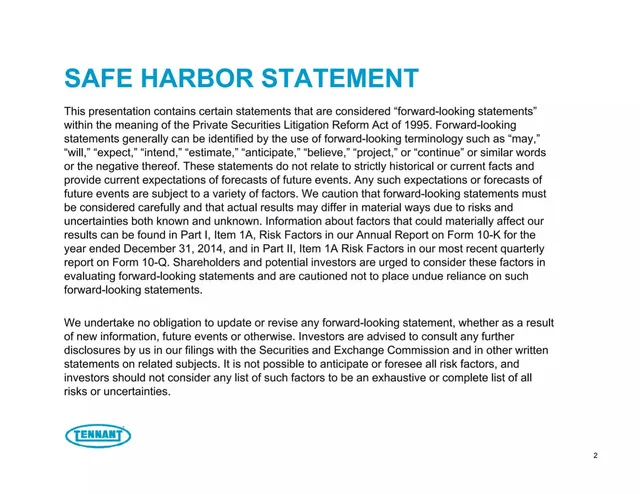 Disclaimer slide 2 from Tennant Company