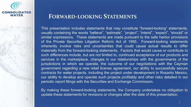 Disclaimer slide 2 from Consolidated Water (CWCO)