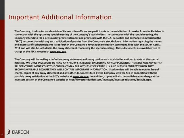 Disclaimer slide 3 from Darden Sale of Red Lobster