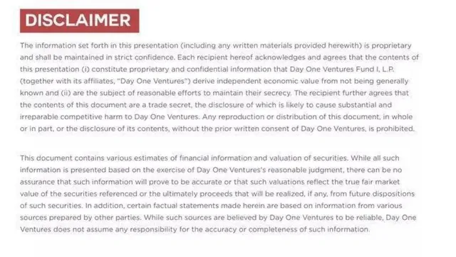 Disclaimer slide 2 from Day One Ventures