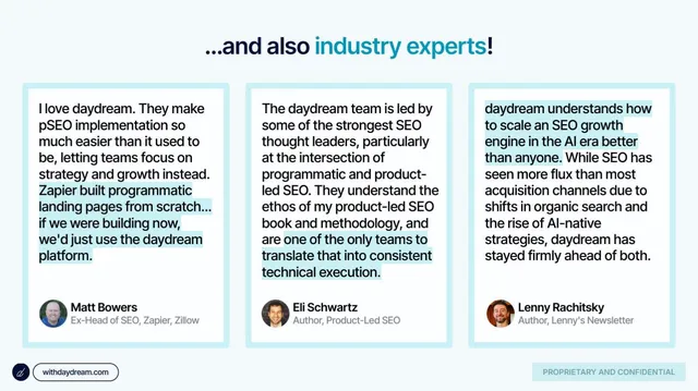Reviews / testimonials / feedback slide 9 from Daydream