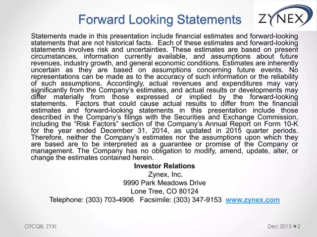 Disclaimer slide 2 from Zynex (ZYXI)