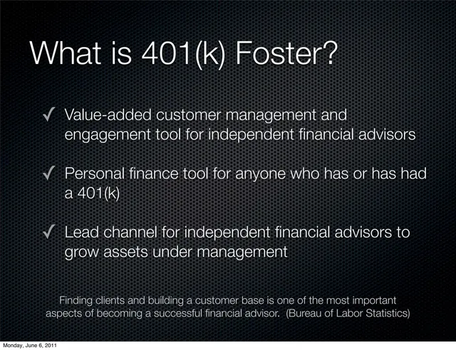 Product / solution slide 2 from 401(k) Foster