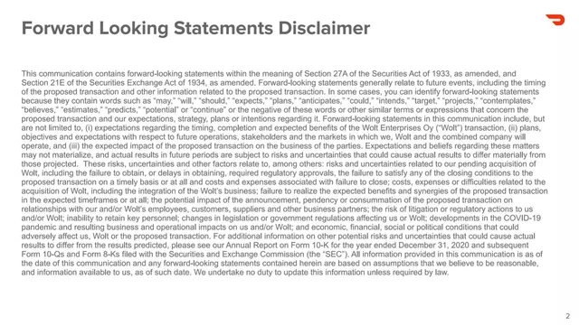Disclaimer slide 2 from Wolt (acquired by DoorDash)