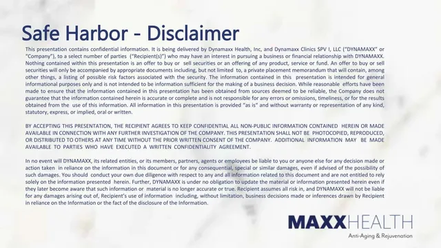 Disclaimer slide 2 from Dynamaxx Clinics SPV I LLC