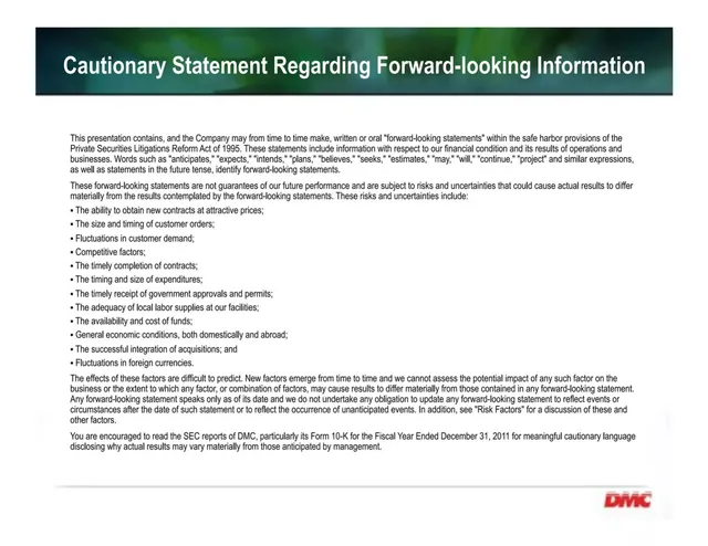 Disclaimer slide 2 from Dynamic Materials Corporation (DMC)