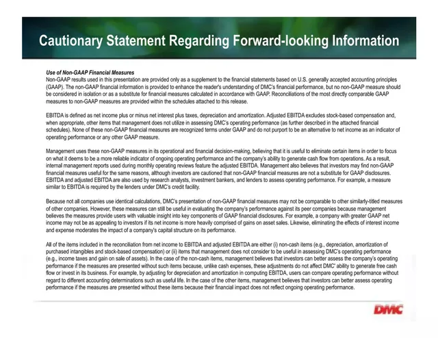 Disclaimer slide 3 from Dynamic Materials Corporation (DMC)