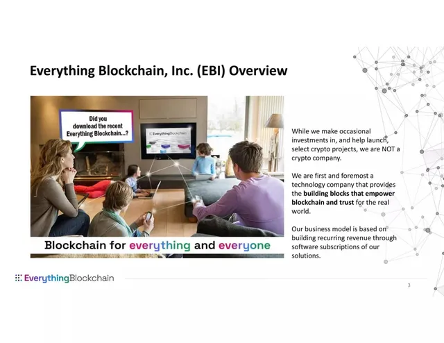 Company overview slide 3 from Everything Blockchain (EBZT / OBTX)