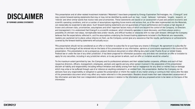 Disclaimer slide 2 from EnergyX