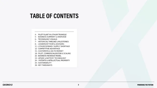 Agenda / contents slide 3 from EnergyX
