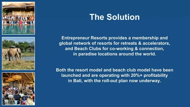 Product / solution slide 3 from Entrepreneur Resorts