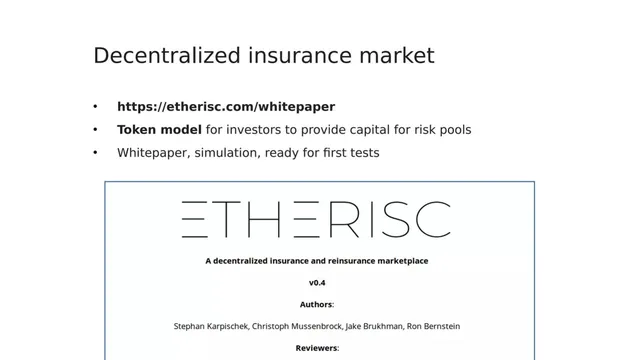 Business model / revenue streams slide 5 from Etherisc