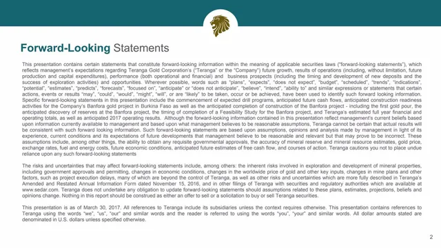 Disclaimer slide 2 from Teranga Gold Corporation