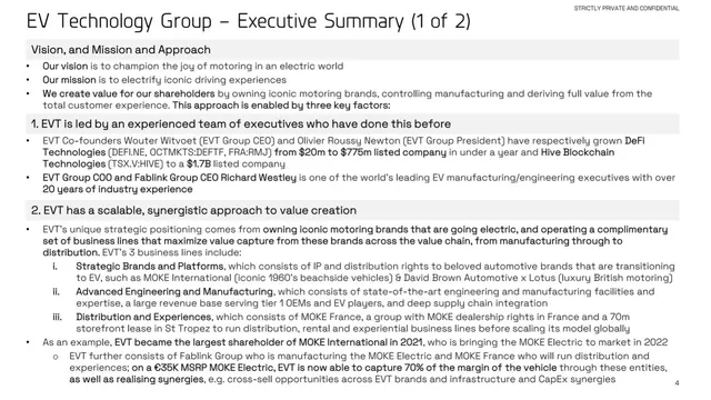 Company overview slide 4 from EV Technology Group