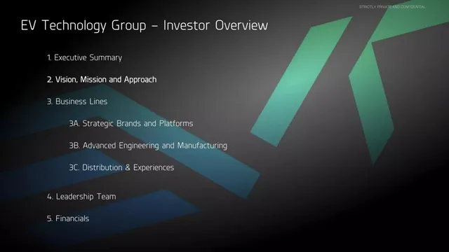 Agenda / contents slide 6 from EV Technology Group