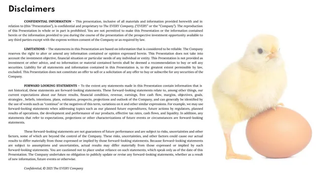 Disclaimer slide 2 from EVERY (formerly Clara Foods)