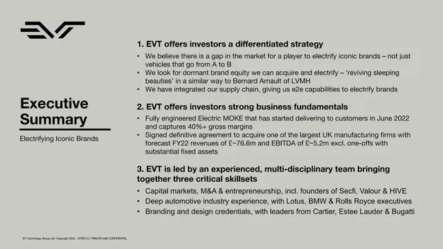 Company overview slide 3 from EV Technology Group Ltd.