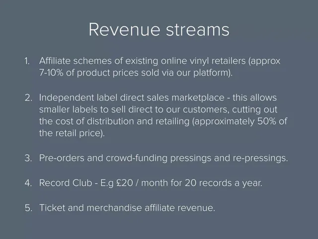 Business model / revenue streams slide 6 from Vinyl.st