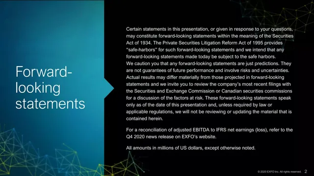 Disclaimer slide 2 from EXFO