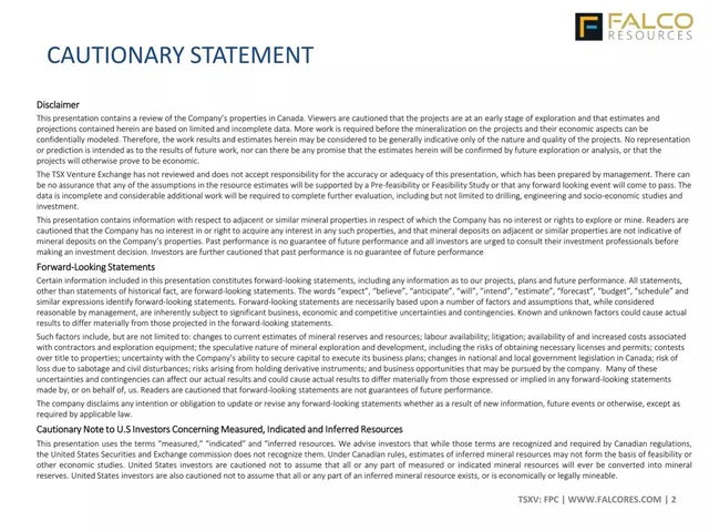 Disclaimer slide 2 from Falco Resources