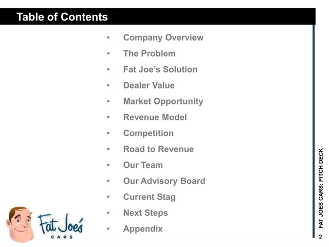 Agenda / contents slide 2 from Fat Joe's Cars