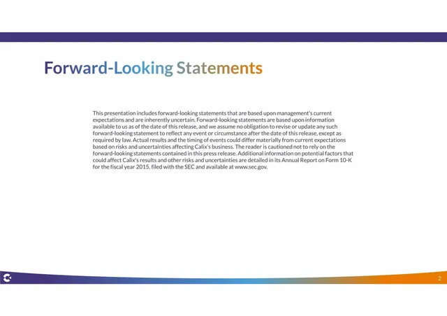 Disclaimer slide 2 from Calix