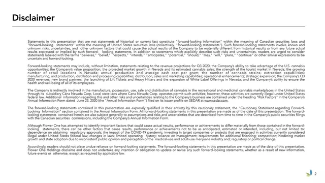 Disclaimer slide 2 from Flower One Holdings Inc.