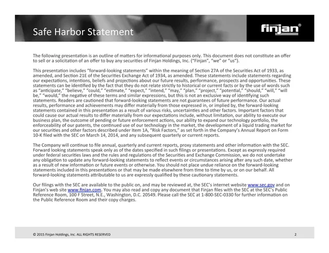 Disclaimer slide 2 from Finjan Holdings, Inc.