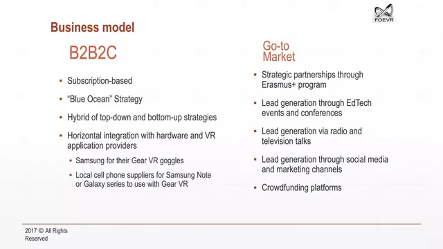 Business model / revenue streams slide 10 from FOEVR