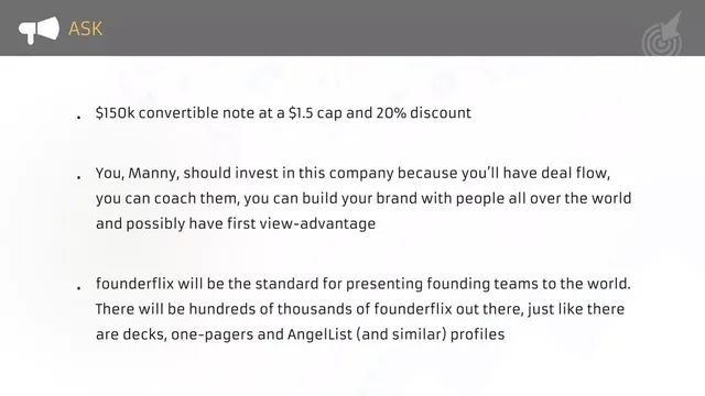 Ask & use of funds slide 11 from Founderflix