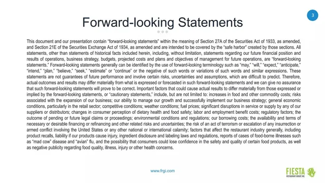 Disclaimer slide 3 from Fiesta Restaurant Group, Inc.