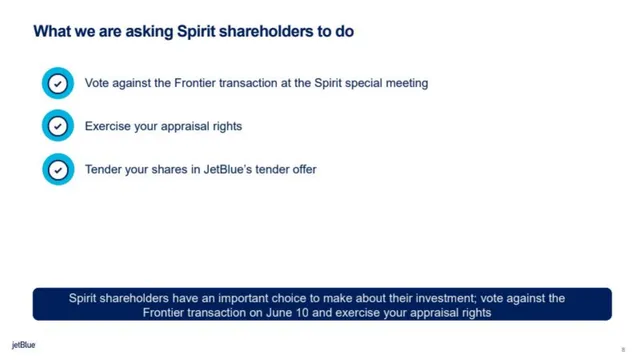 Ask & use of funds slide 8 from Frontier × Spirit Merger