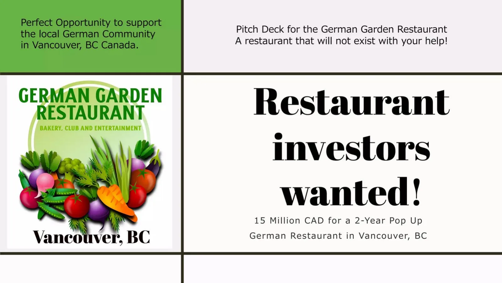 German Garden Restaurant pitch deck slide