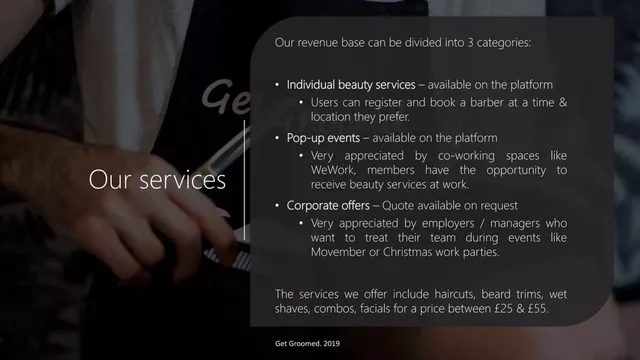 Business model / revenue streams slide 4 from Get Groomed