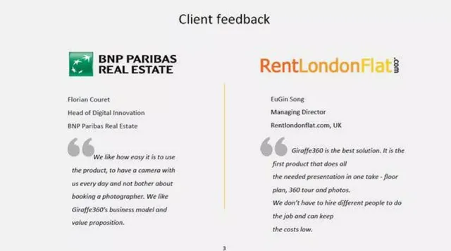 Reviews / testimonials / feedback slide 3 from Giraffe360