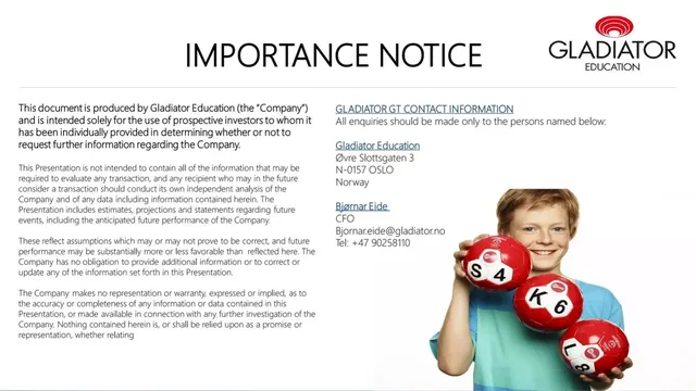 Disclaimer slide 2 from Gladiator Education