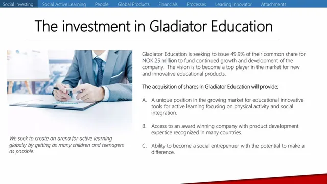 Ask & use of funds slide 6 from Gladiator Education