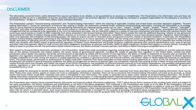 Disclaimer slide 2 from Global Crossing Airlines (GlobalX)
