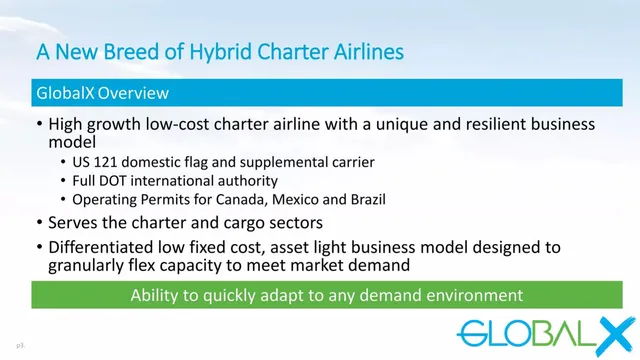 Company overview slide 3 from Global Crossing Airlines (GlobalX)